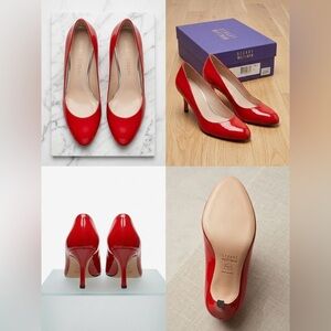 Stuart Weitzman Red Patent Mid Heel Pumps